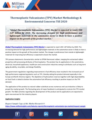 Thermoplastic Vulcanizates (TPV) Market Methodology & Environmental Concerns Till 2020