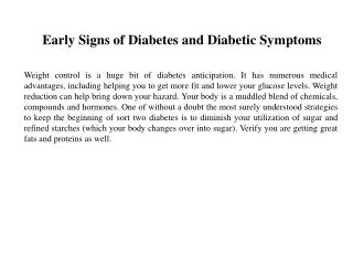 Early Signs of Diabetes and Diabetic Symptoms