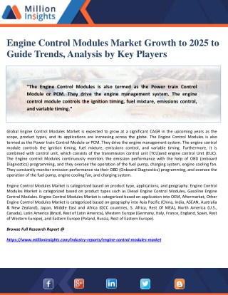 Engine Control Modules Market Growth to 2025 to Guide Trends, Analysis by Key Players