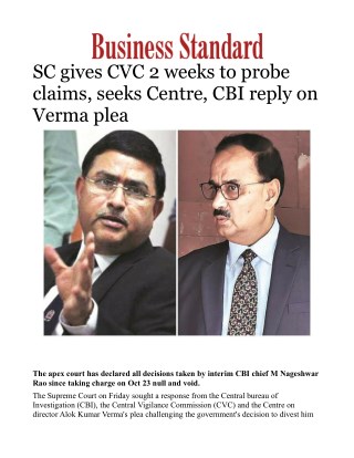 SC gives CVC 2 weeks to probe claims, seeks Centre, CBI reply on Verma plea