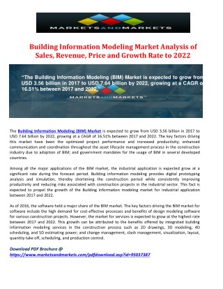 Building Information Modeling Market Analysis of Sales, Revenue, Price and Growth Rate to 2022