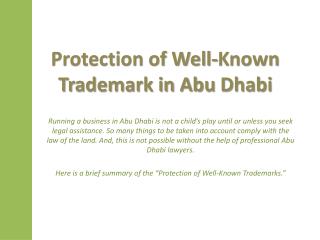Protection of Well-Known Trademark in Abu Dhabi