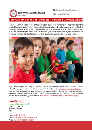 Best Nursery Schools In Gurgaon- Sherwood Convent School