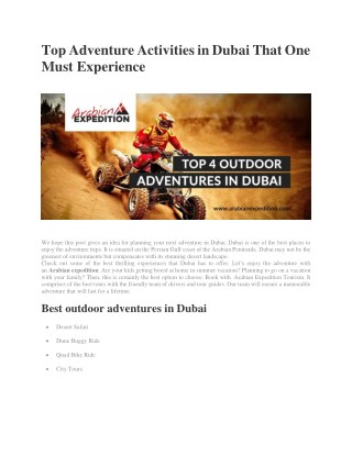 Top Adventure Activitiesin Dubai That One Must Experience