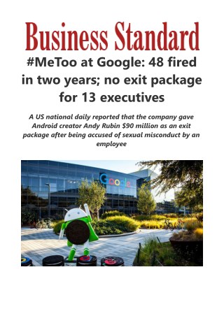  #MeToo at Google: 48 fired in two years; no exit package for 13 executives