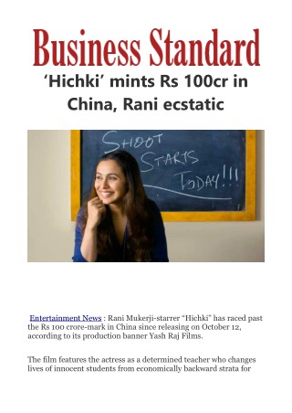  'Hichki' mints Rs 100cr in China, Rani ecstatic