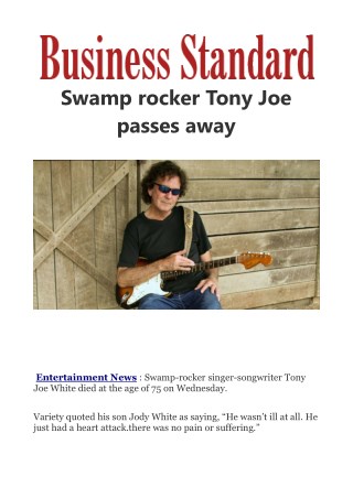 Swamp rocker Tony Joe passes away