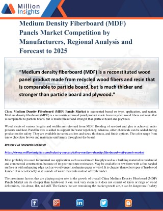 Medium Density Fiberboard (MDF) Panels Market Competition by Manufacturers, Regional Analysis and Forecast to 2025