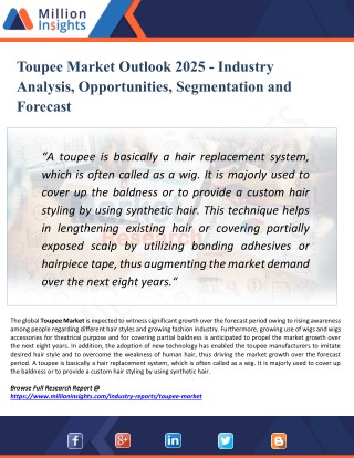 Toupee Market - Industry Insights, Trends, Outlook, and Opportunity Analysis, 2025