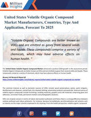 United States Volatile Organic Compound Market 2025 - Industry Demand, Trend, Growth Analysis and Forecast Research Repo