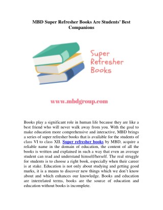 MBD Super Refresher Books Are Students’ Best Companions