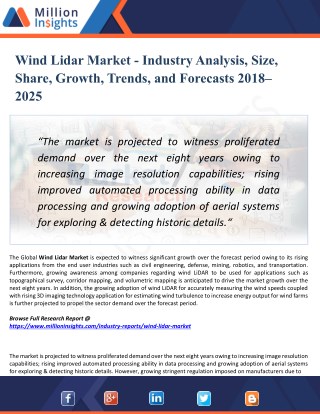 Wind Lidar Market Segmented by Material, Type, End-User Industry and Geography – Trends and Forecasts 2025