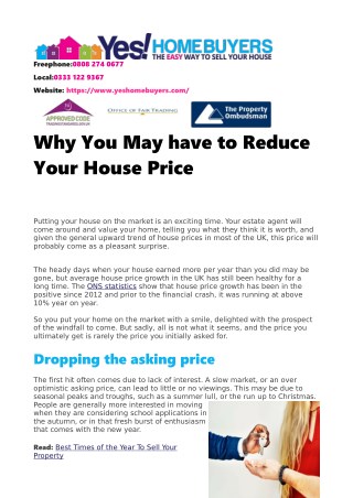 Why You May Have to Reduce your House Price