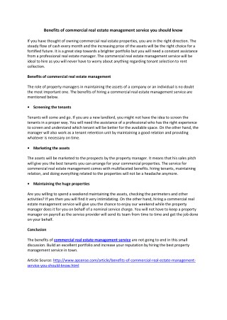 Benefits of commercial real estate management service