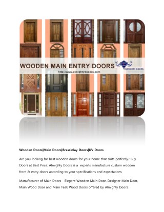 Wooden Doors|Main Doors|Brassinlay Doors|UV Doors