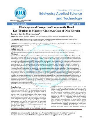 Challenges and Prospects of Community Based Eco-Tourism in Maichew Cluster, a Case of Ofla Woreda