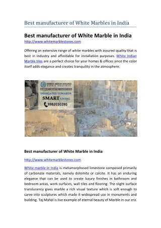 Best manufacturer of White Marble in India