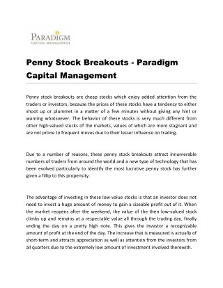 Penny Stock Breakouts - Paradigm Capital Management