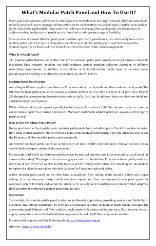 What’s Modular Patch Panel and How To Use It?