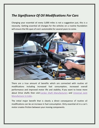 The Significance Of Oil Modifications For Cars