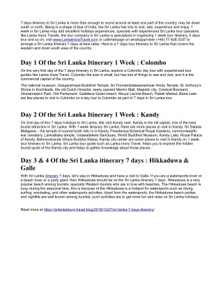 Sri Lanka 1 week itinerary