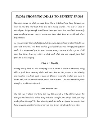 India Shopping Deals to Benefit from