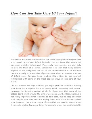 How Can You Take Care Of Your Infant?