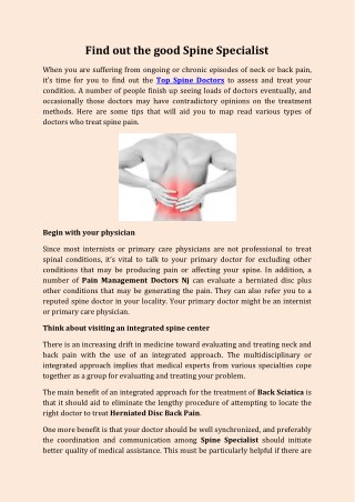 Find out the good Spine Specialist