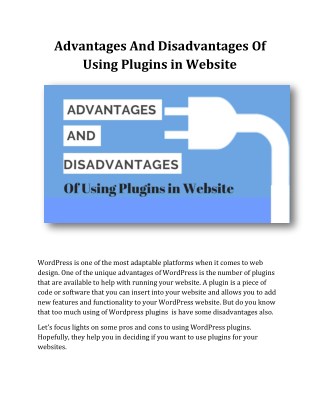 Advantages And Disadvantages Of Using Plugins in Website