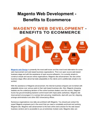 Magento Web Development - Benefits to Ecommerce