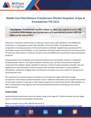 Middle East Distribution Transformer Market Snapshot, Scope & Assumptions Till 2022