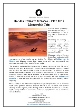 Holiday Tours in Morocco – Plan for a Memorable Trip