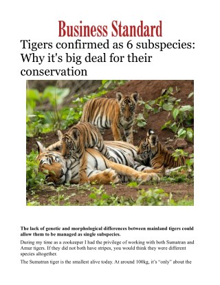 Tigers confirmed as 6 subspecies: Why it's big deal for their conservation
