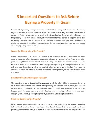 3 Important Questions to Ask Before Buying a Property in Guam