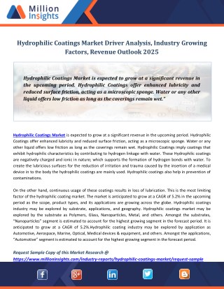 Hydrophilic Coatings Market Driver Analysis, Industry Growing Factors, Revenue Outlook 2025