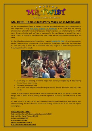 Mr. Twist – Famous Kids Party Magician in Melbourne