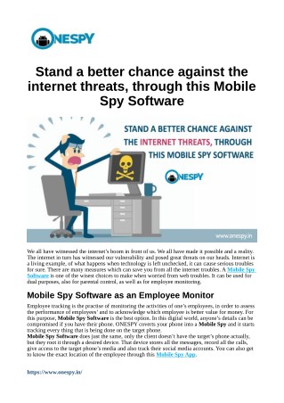 Stand a better chance against the internet threats, through this Mobile Spy Software