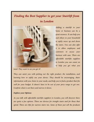 Finding the Best Supplier to get your Stairlift from in London