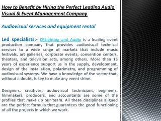 How to Benefit by Hiring the Perfect Leading Audio Visual & Event Management Company