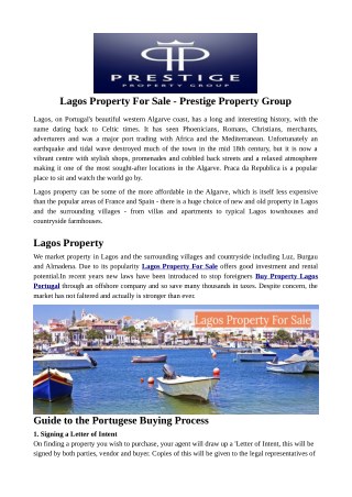 Lagos Property For Sale - Prestige Property Group