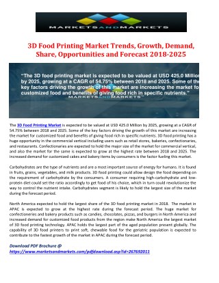 3D Food Printing Market Trends, Growth, Demand, Share, Opportunities and Forecast 2018-2025