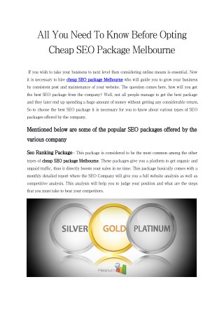 All You Need To Know Before Opting Cheap SEO Package Melbourne