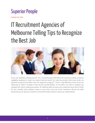 IT Recruitment Agencies of Melbourne Telling Tips to Recognize the Best Job
