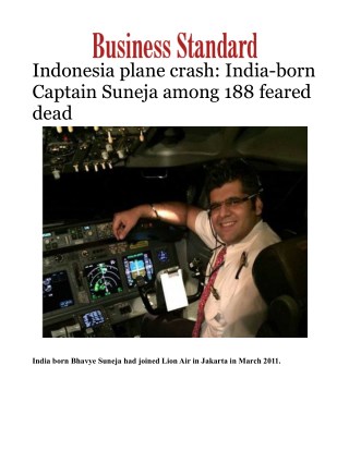 Indonesia plane that crashed with 188 on board had an Indian captain Bhavye Suneja