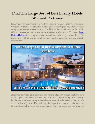 Find The Large Sort of Best Luxury Hotels Without Problems