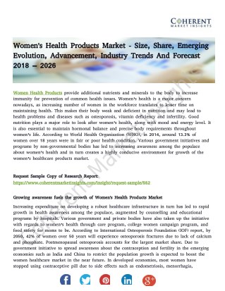 Women’s Health Products Market - Size, Share, Emerging Evolution, Advancement, Industry Trends And Forecast 2018 - 2026