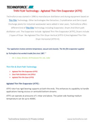 THIN FILM Technology - Agitated Thin Film Evaporator (ATFE)