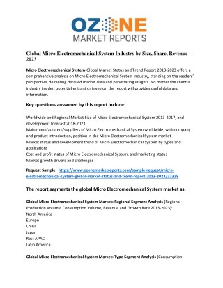 Global Micro Electromechanical System Industry by Size, Share, Revenue – 2023 | Ozone Market Reports