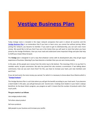 Real info about Vestige Business Plan download in pdf