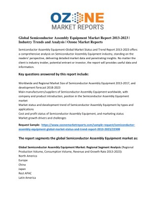 Global Semiconductor Assembly Equipment Market Report 2013-2023 | Industry Trends and Analysis | Ozone Market Reports